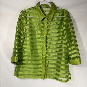 American Vintage Lime Green Sheer Striped Button-Down Shirt